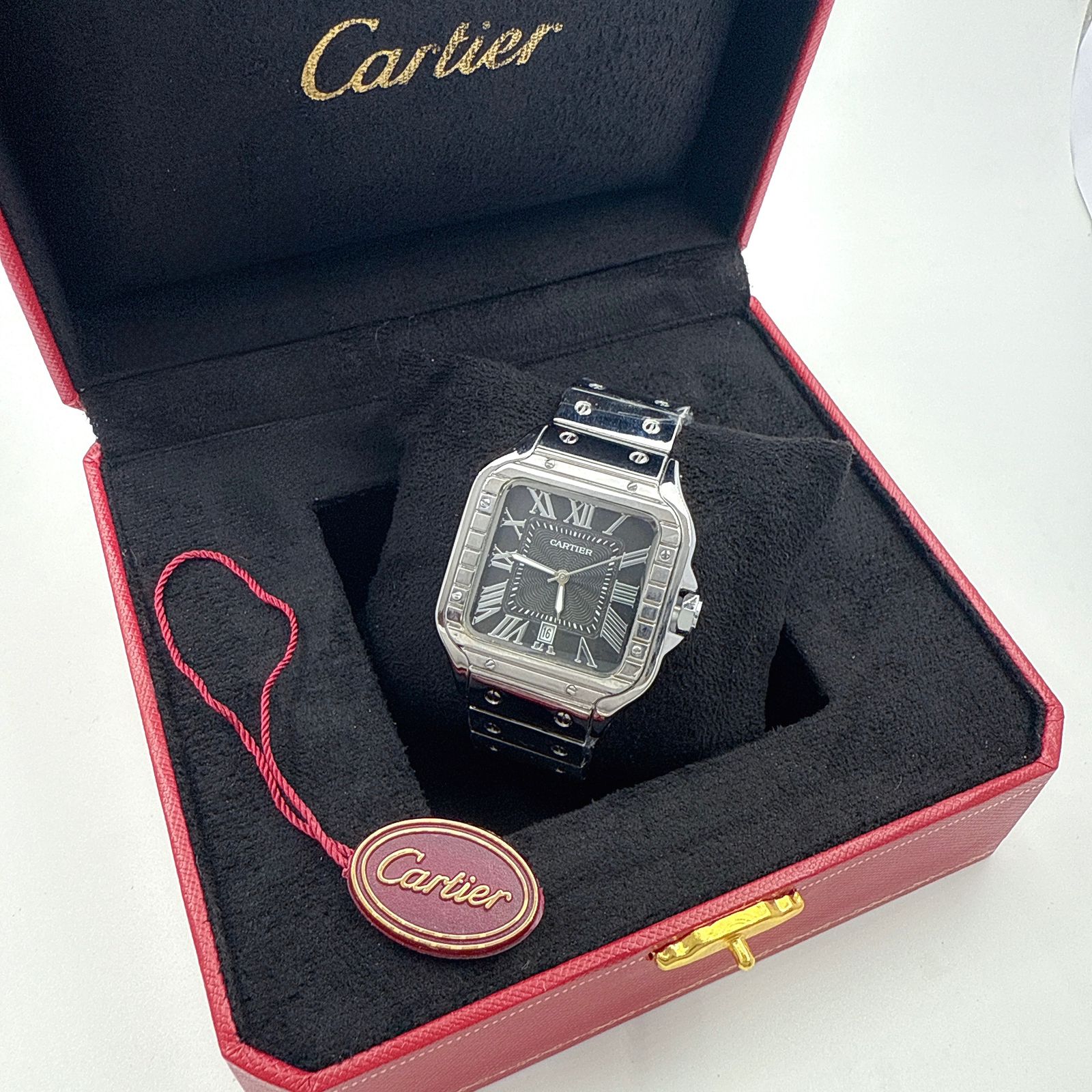 Cartier Santos de Cartier - Stainless Steel with ADLC Bezel and Black Dial